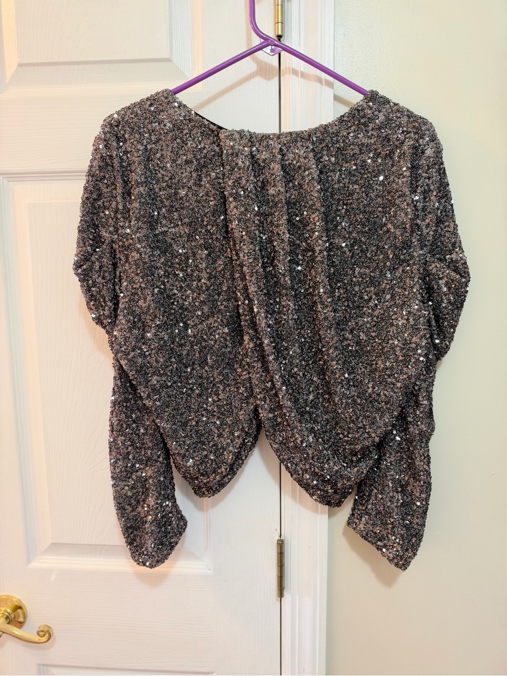 White House Black Market Gunmetal Sequin Draped Shrug - Picture 2 of 6